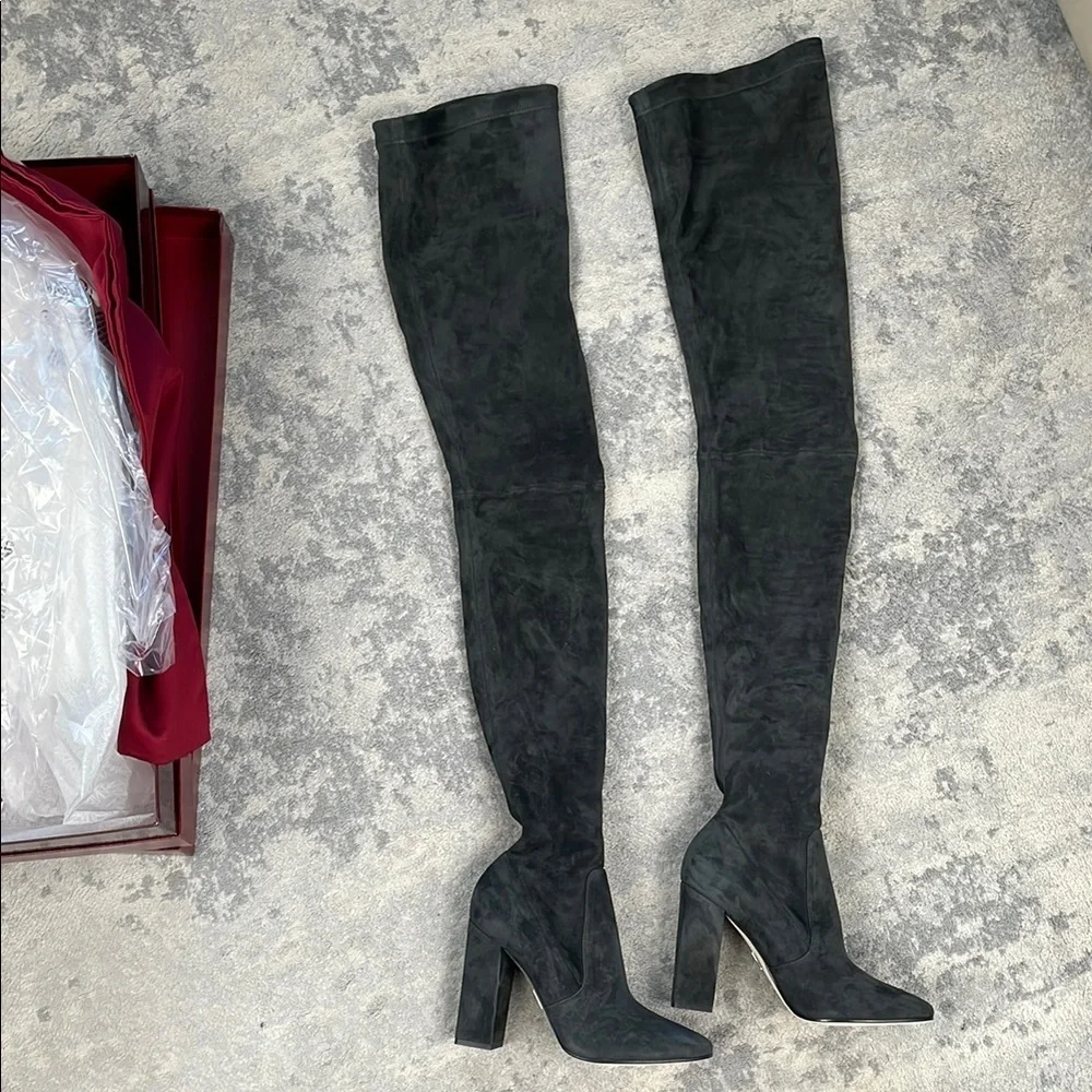 NIB Tamara Mellon Helmut Over The Knee Stretch Suede Boots Dark Grey Gray 39.5